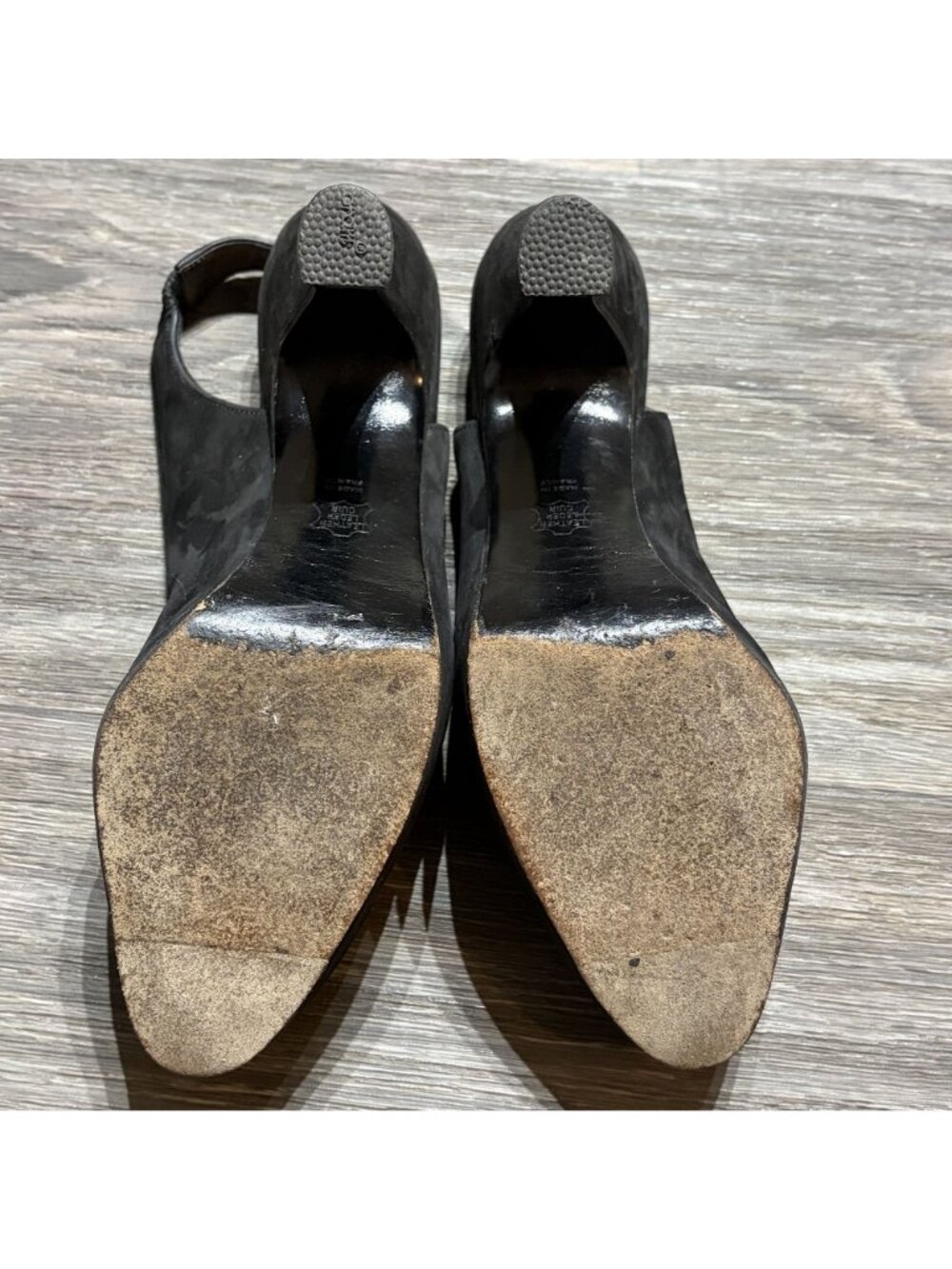 Karl Lagerfeld Suede Slingback Platform Heels 7M Black Almond Toe France VTG Y2K - Picture 4 of 13